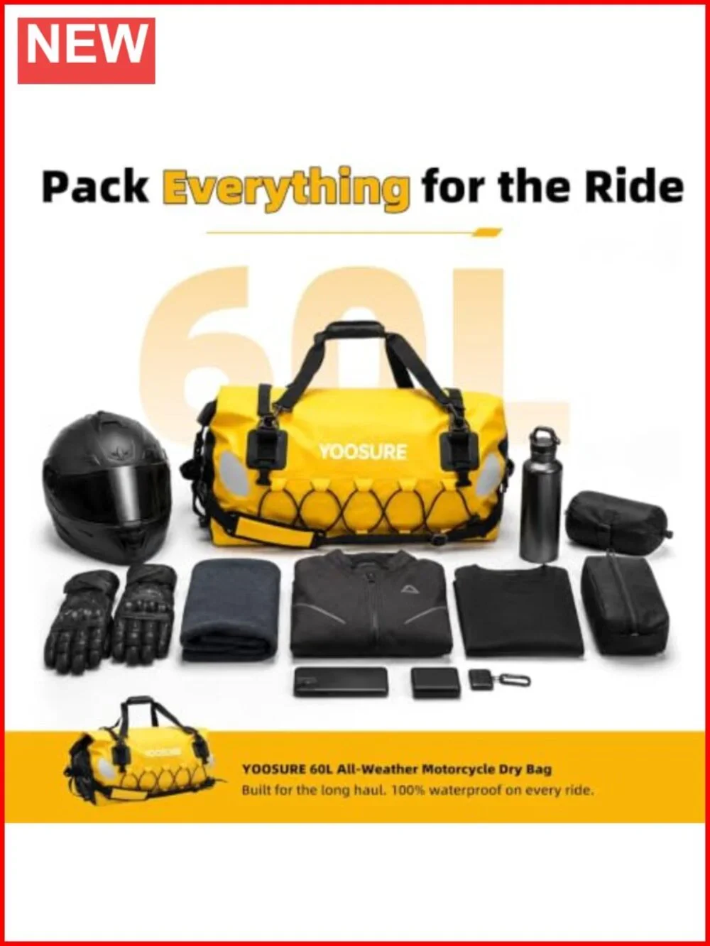 Waterproof 60L Motorcycle Dry Bag with Backpack Straps